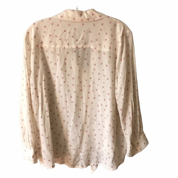 LC LAUREN CONRAD White & Pink Hi low Tie Front Blouse Top HEARTS Size Large - Picture 4 of 7